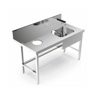 MESA PRELAVADO CON CUBA A LA DERECHA Y AGUJERO PARA BASURA A LA IZQUIERDA, LCA 2000x780x850 mm