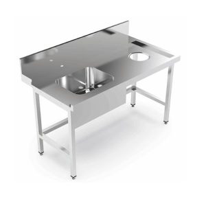 MESA PRELAVADO CON CUBA A LA IZQUIERDA  Y AGUJERO PARA BASURA A LA DERECHA, LCA 1800x780x850 mm