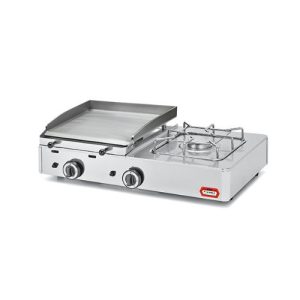 PLANCHA DE ASAR A GAS EN ACERO PULIDO CON FOGÓN - 383x395 mm